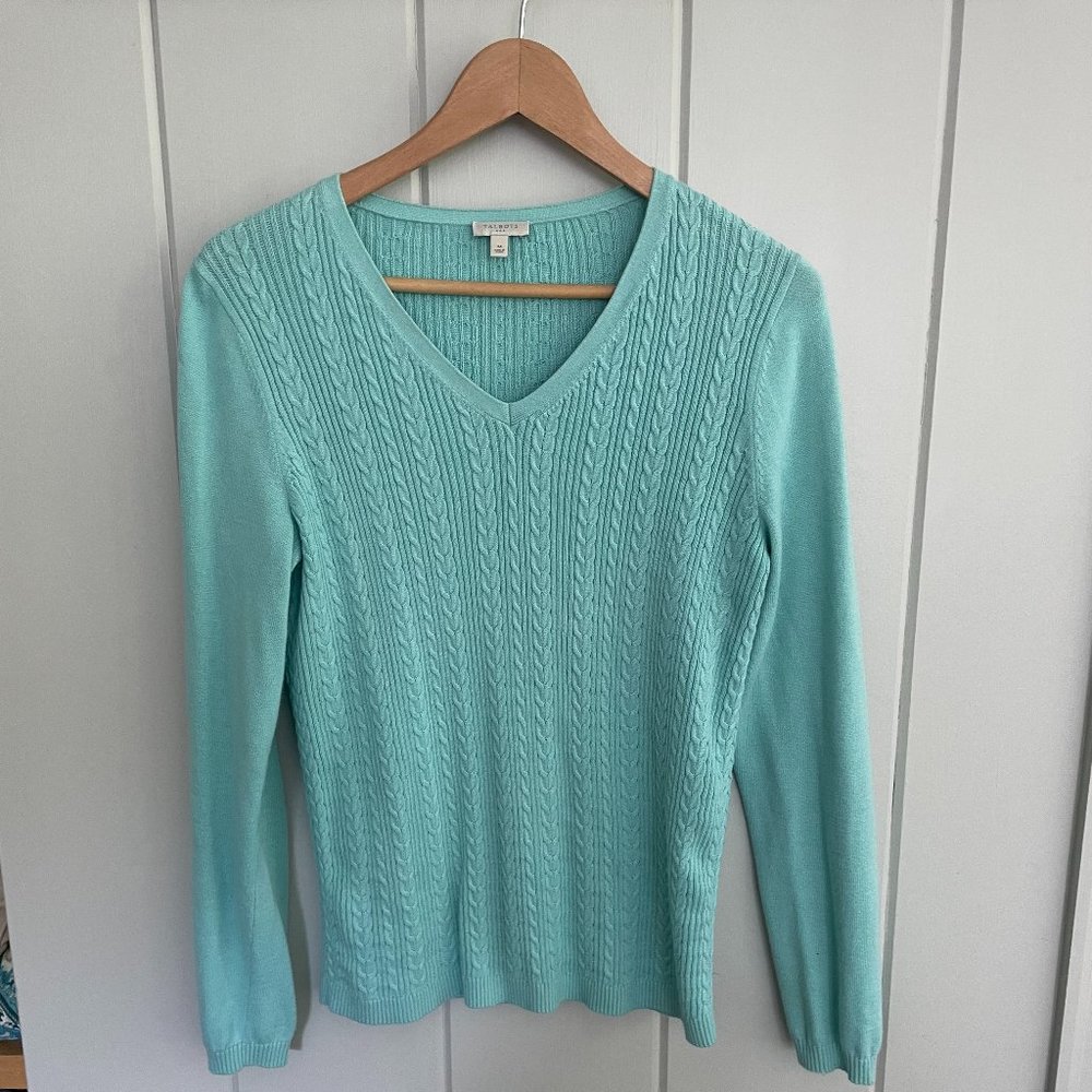 Talbots M Mint Green Cable Sweater